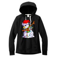 Cute Dabbing Snowman Christmas Lights Matching Family Pajama Women's Fleece Hoodie