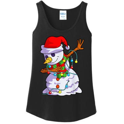 Cute Dabbing Snowman Christmas Lights Matching Family Pajama Ladies Essential Tank