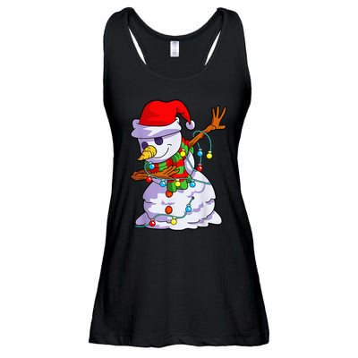 Cute Dabbing Snowman Christmas Lights Matching Family Pajama Ladies Essential Flowy Tank