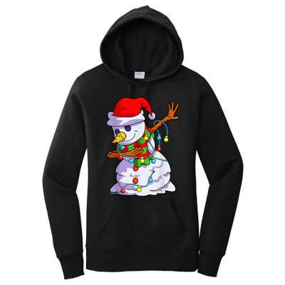 Cute Dabbing Snowman Christmas Lights Matching Family Pajama Women's Pullover Hoodie