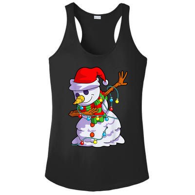 Cute Dabbing Snowman Christmas Lights Matching Family Pajama Ladies PosiCharge Competitor Racerback Tank