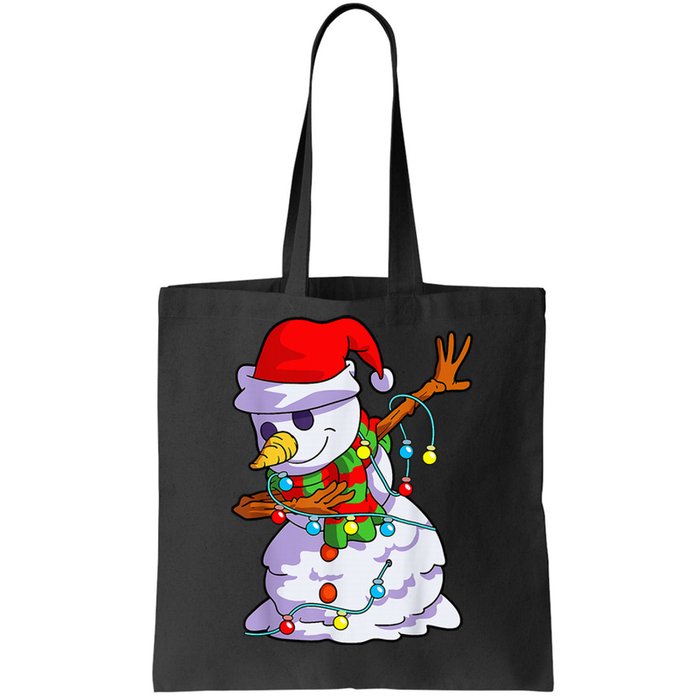 Cute Dabbing Snowman Christmas Lights Matching Family Pajama Tote Bag