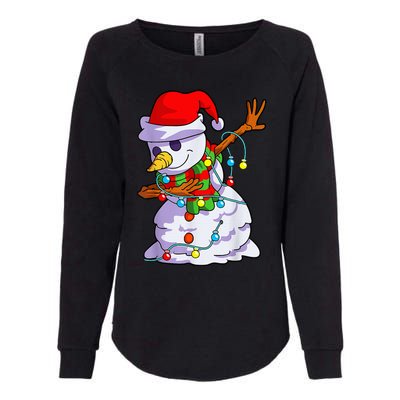 Cute Dabbing Snowman Christmas Lights Matching Family Pajama Womens California Wash Sweatshirt