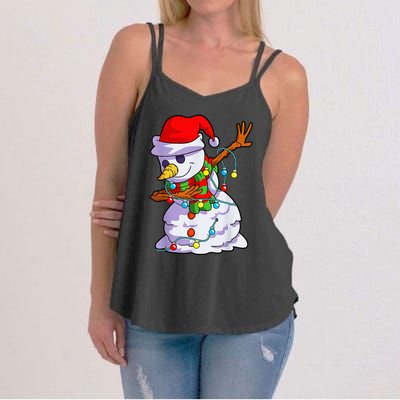 Cute Dabbing Snowman Christmas Lights Matching Family Pajama Women's Strappy Tank