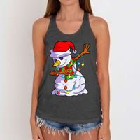 Cute Dabbing Snowman Christmas Lights Matching Family Pajama Women's Knotted Racerback Tank