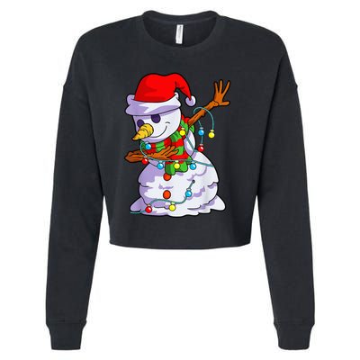 Cute Dabbing Snowman Christmas Lights Matching Family Pajama Cropped Pullover Crew