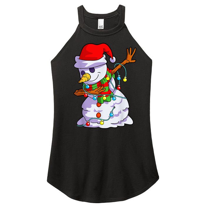 Cute Dabbing Snowman Christmas Lights Matching Family Pajama Women's Perfect Tri Rocker Tank