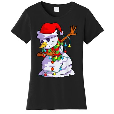 Cute Dabbing Snowman Christmas Lights Matching Family Pajama Women's T-Shirt