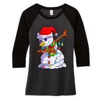 Cute Dabbing Snowman Christmas Lights Matching Family Pajama Women's Tri-Blend 3/4-Sleeve Raglan Shirt