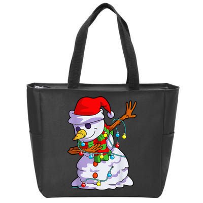 Cute Dabbing Snowman Christmas Lights Matching Family Pajama Zip Tote Bag