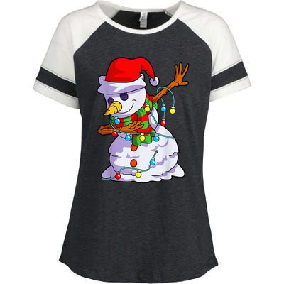 Cute Dabbing Snowman Christmas Lights Matching Family Pajama Enza Ladies Jersey Colorblock Tee