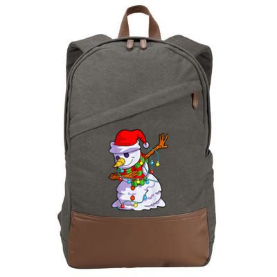 Cute Dabbing Snowman Christmas Lights Matching Family Pajama Cotton Canvas Backpack