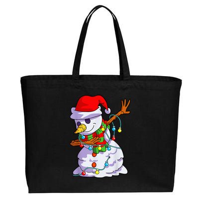 Cute Dabbing Snowman Christmas Lights Matching Family Pajama Cotton Canvas Jumbo Tote