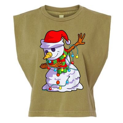 Cute Dabbing Snowman Christmas Lights Matching Family Pajama Garment-Dyed Women's Muscle Tee