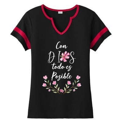 Con Dios Todo Es Posible Shirts Christian Spanish Ladies Halftime Notch Neck Tee