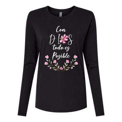 Con Dios Todo Es Posible Shirts Christian Spanish Womens Cotton Relaxed Long Sleeve T-Shirt