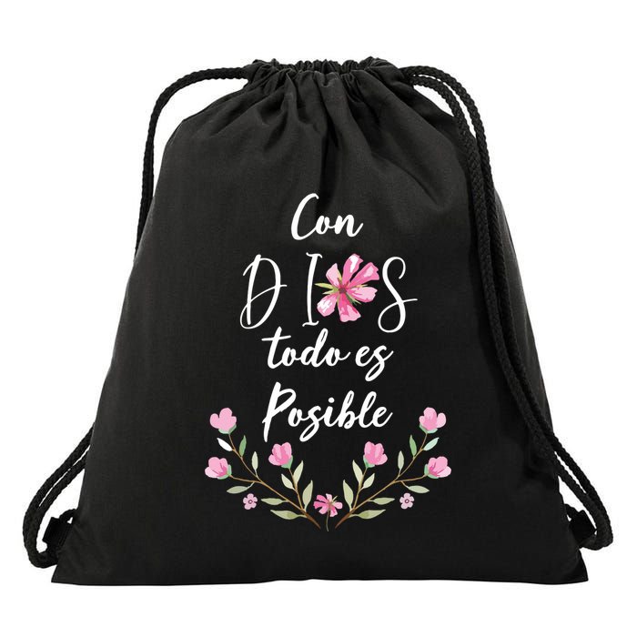 Con Dios Todo Es Posible Shirts Christian Spanish Drawstring Bag