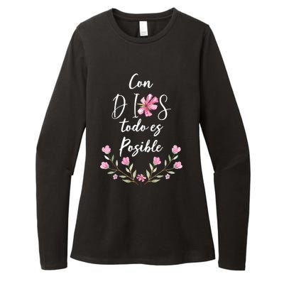 Con Dios Todo Es Posible Shirts Christian Spanish Womens CVC Long Sleeve Shirt