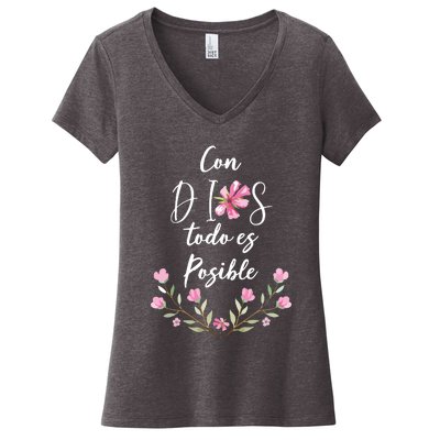 Con Dios Todo Es Posible Shirts Christian Spanish Women's V-Neck T-Shirt