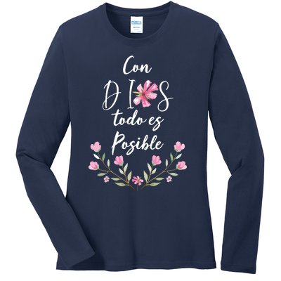 Con Dios Todo Es Posible Shirts Christian Spanish Ladies Long Sleeve Shirt