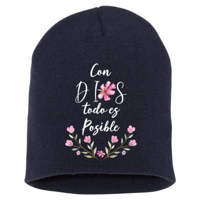 Con Dios Todo Es Posible Shirts Christian Spanish Short Acrylic Beanie