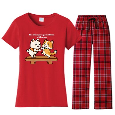 Cute Dog Tee Always A Good Time With You Women's Flannel Pajama Set