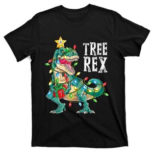 Christmas Dinosaur Tree Rex Pajamas Xmas Lights T-Shirt