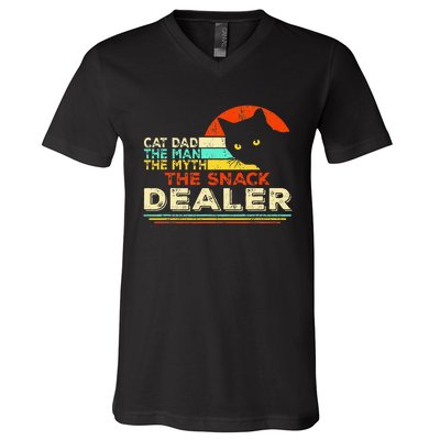 Cat Dad The Man The Myth The Snack Dealer V-Neck T-Shirt