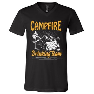 Campfire Drinking Team Camping Lover Scout Camper V-Neck T-Shirt