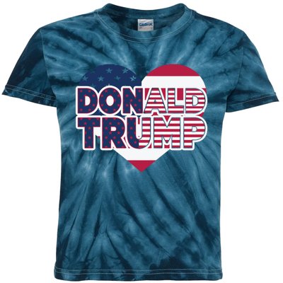 Cool Donald Trump Heart Election 2024 Kids Tie-Dye T-Shirt