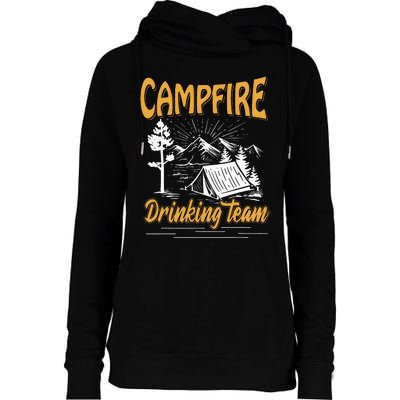 Campfire Drinking Team Camping Lover Scout Camper Womens Funnel Neck Pullover Hood