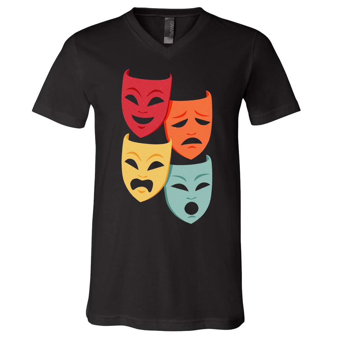 Colorful Drama Theater Comedy Tragedy Masks Actor Novelty V-Neck T-Shirt
