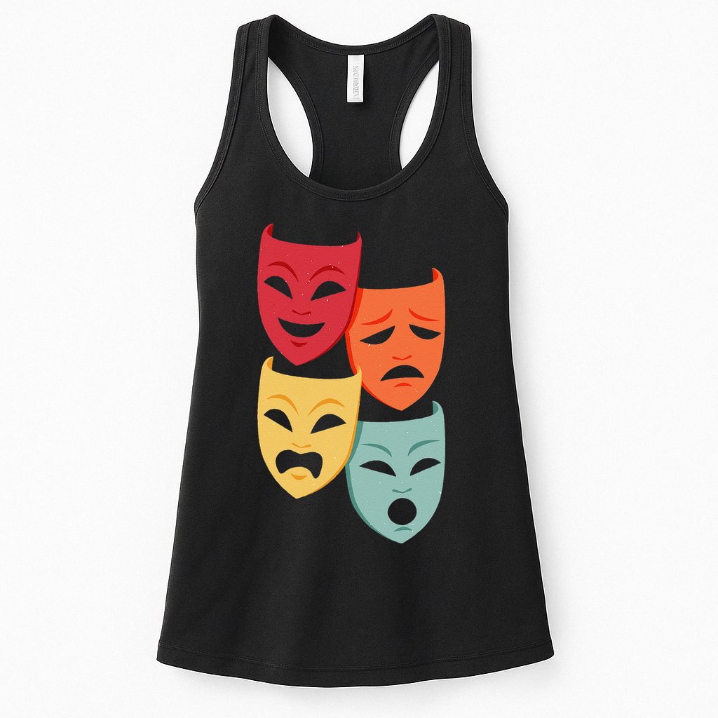 Colorful Drama Theater Comedy Tragedy Masks Actor Novelty Womens Tank Top