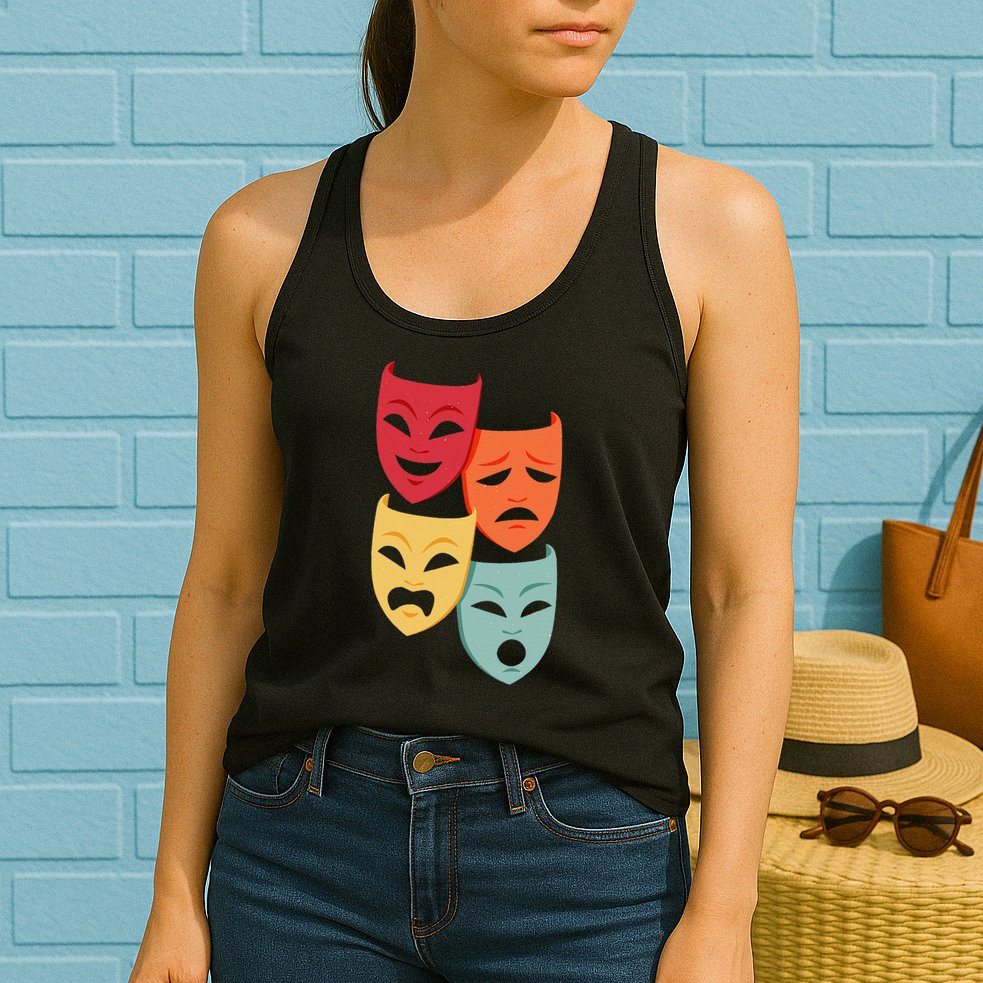Colorful Drama Theater Comedy Tragedy Masks Actor Novelty Womens Tank Top