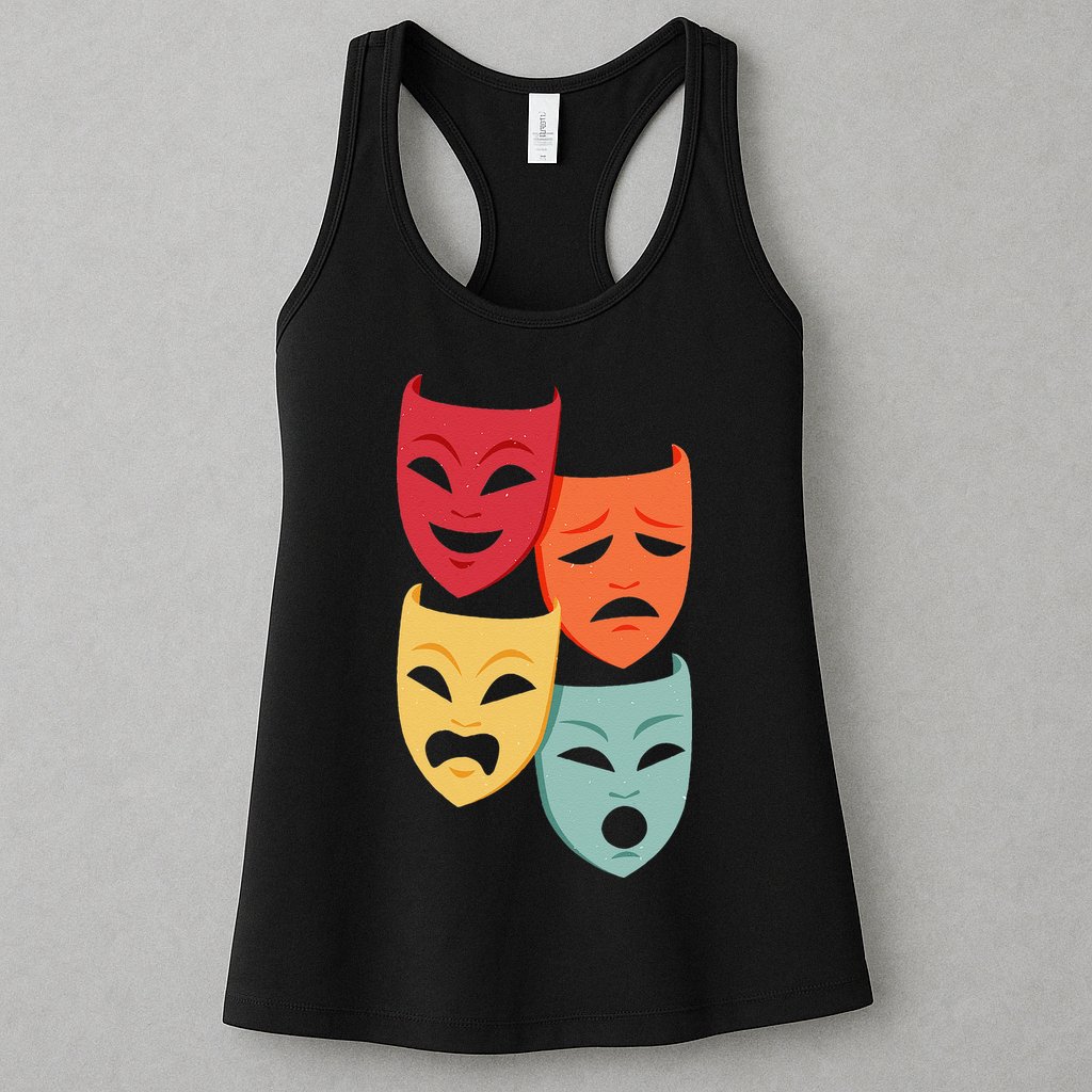 Colorful Drama Theater Comedy Tragedy Masks Actor Novelty Womens Tank Top