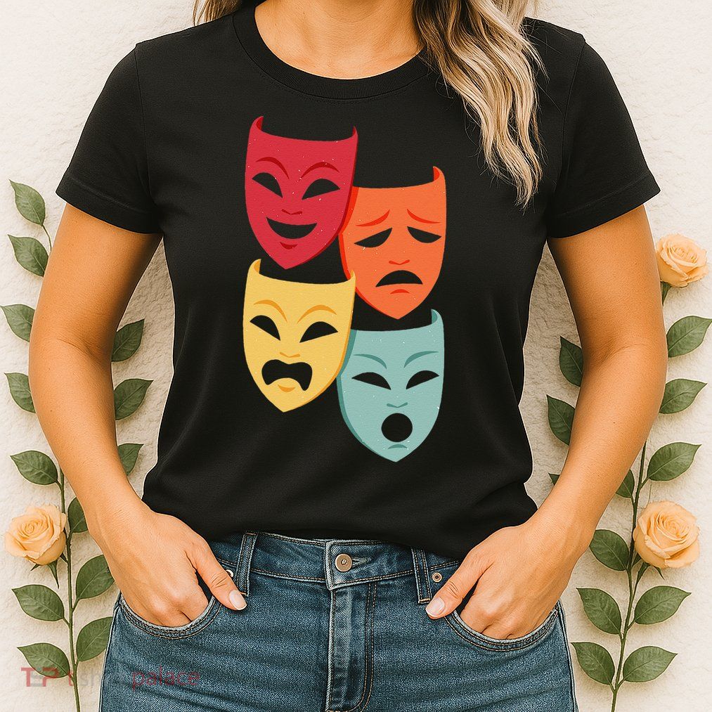 Colorful Drama Theater Comedy Tragedy Masks Actor Novelty Womens T-Shirt