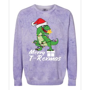 Christmas Dinosaur Tree Rex Merry Trexmas Gift Colorblast Crewneck Sweatshirt