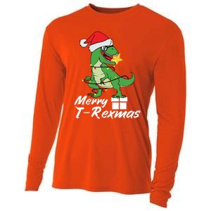 Christmas Dinosaur Tree Rex Merry Trexmas Gift Cooling Performance Long Sleeve Crew