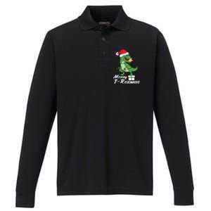 Christmas Dinosaur Tree Rex Merry Trexmas Gift Performance Long Sleeve Polo