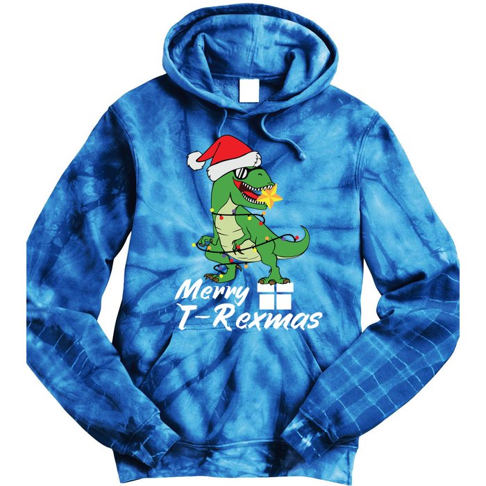 Christmas Dinosaur Tree Rex Merry Trexmas Gift Tie Dye Hoodie