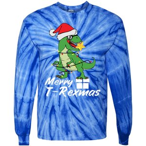 Christmas Dinosaur Tree Rex Merry Trexmas Gift Tie-Dye Long Sleeve Shirt