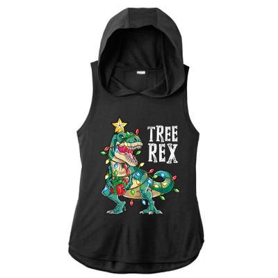 Christmas Dinosaur Tree Rex Pajamas Xmas Lights Gift Ladies PosiCharge Tri-Blend Wicking Draft Hoodie Tank