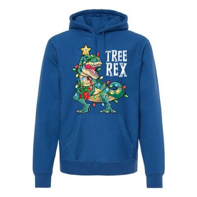 Christmas Dinosaur Tree Rex Pajamas Xmas Lights Gift Premium Hoodie