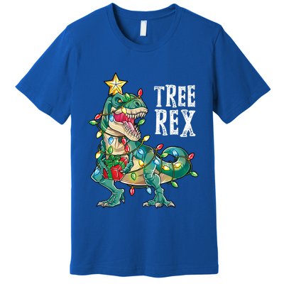 Christmas Dinosaur Tree Rex Pajamas Xmas Lights Gift Premium T-Shirt