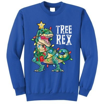 Christmas Dinosaur Tree Rex Pajamas Xmas Lights Gift Tall Sweatshirt