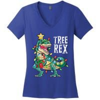 Christmas Dinosaur Tree Rex Pajamas Xmas Lights Gift Women's V-Neck T-Shirt