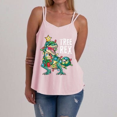 Christmas Dinosaur Tree Rex Pajamas Xmas Lights Gift Women's Strappy Tank