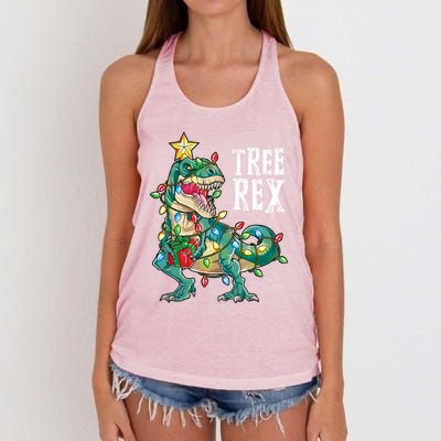 Christmas Dinosaur Tree Rex Pajamas Xmas Lights Gift Women's Knotted Racerback Tank