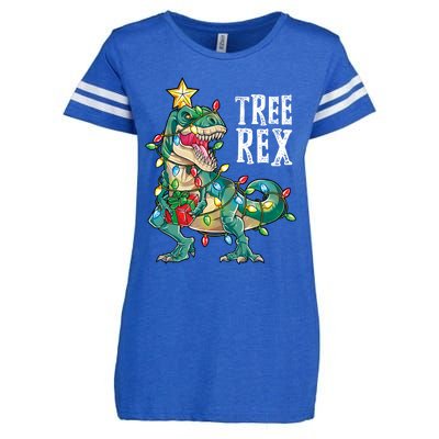 Christmas Dinosaur Tree Rex Pajamas Xmas Lights Gift Enza Ladies Jersey Football T-Shirt