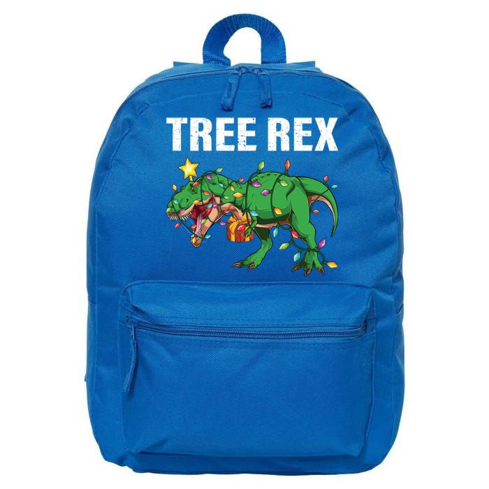 Christmas Dinosaur Tree Rex Xmas Lights T Rex Dinosaur Gift 16 in Basic Backpack